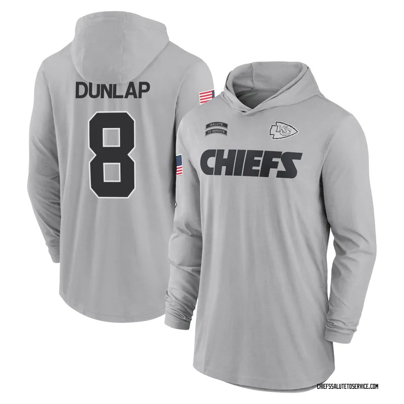 Men's Carlos Dunlap Kansas City Chiefs Gray 2024 Salute to Service Lightweight Performance Long Sleeve Hooded T-Shirt