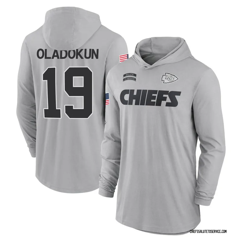 Men's Chris Oladokun Kansas City Chiefs Gray 2024 Salute to Service Lightweight Performance Long Sleeve Hooded T-Shirt