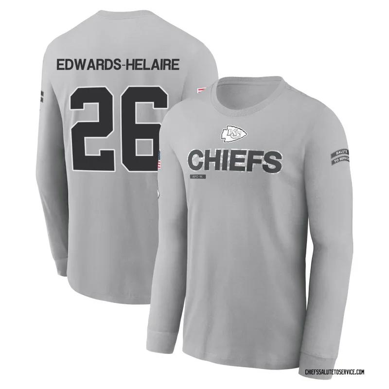 Men's Clyde Edwards-Helaire Kansas City Chiefs Gray 2024 Salute to Service Long Sleeve T-Shirt