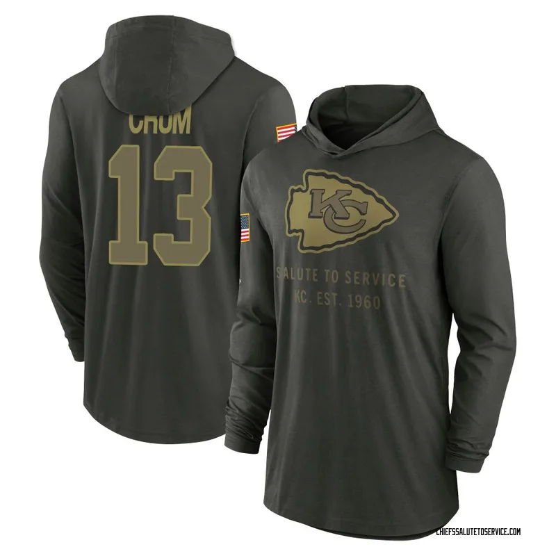 Men's Dustin Crum Kansas City Chiefs Green Forest/ 2025 Salute to Service Sideline Lightweight Hooded Pullover Long Sleeve T-Shi