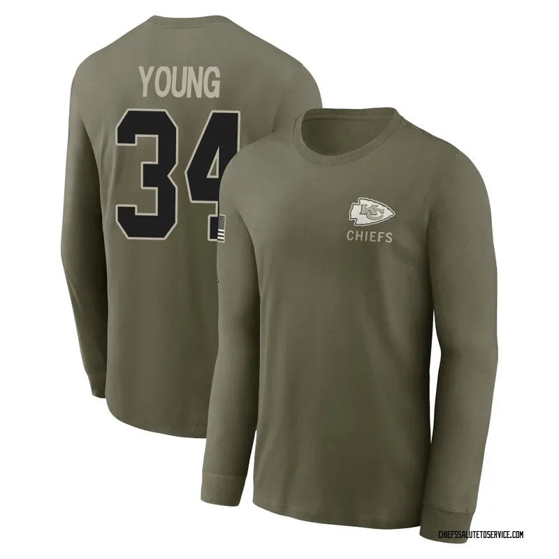 Men's Elijah Young Kansas City Chiefs Olive 2025 Salute to Service Sideline Long Sleeve T-Shirt