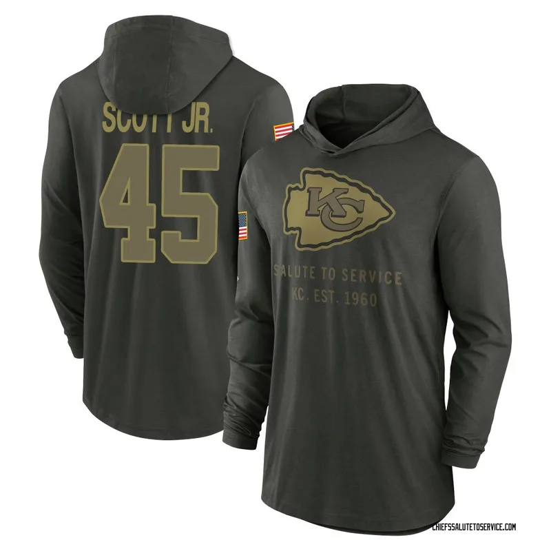 Men's Eric Scott Jr. Kansas City Chiefs Green Forest/ 2025 Salute to Service Sideline Lightweight Hooded Pullover Long Sleeve T-