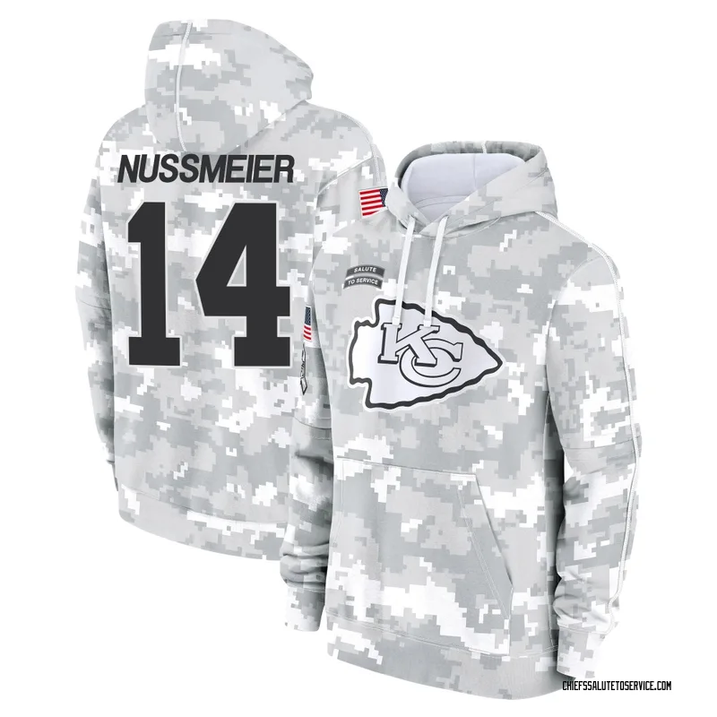 Men's Garrett Nussmeier Kansas City Chiefs Camo Arctic 2024 Salute to Service Club Fleece Pullover Hoodie