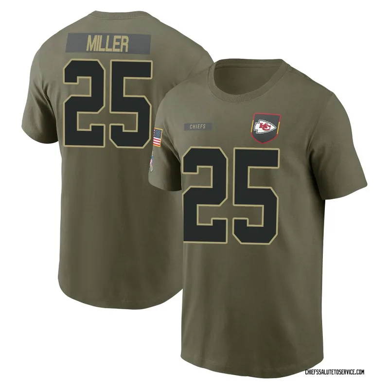 Men's Glendon Miller Kansas City Chiefs Olive 2025 Salute to Service Name & Number T-Shirt