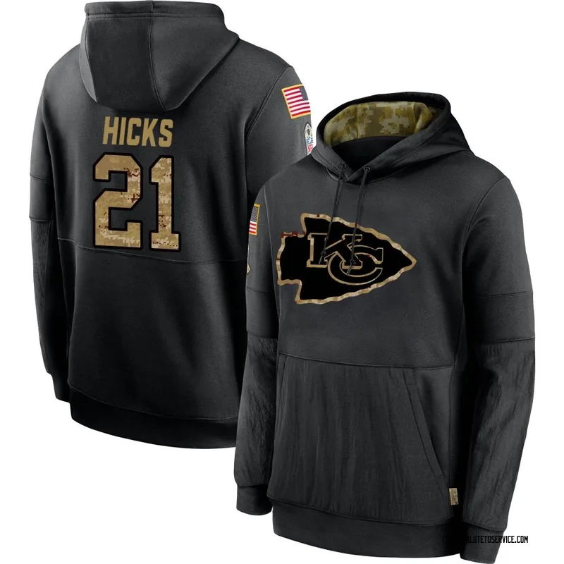 Men's Jaden Hicks Kansas City Chiefs Black 2020 Salute to Service Sideline Performance Pullover Hoodie