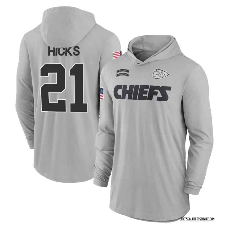 Men's Jaden Hicks Kansas City Chiefs Gray 2024 Salute to Service Lightweight Performance Long Sleeve Hooded T-Shirt