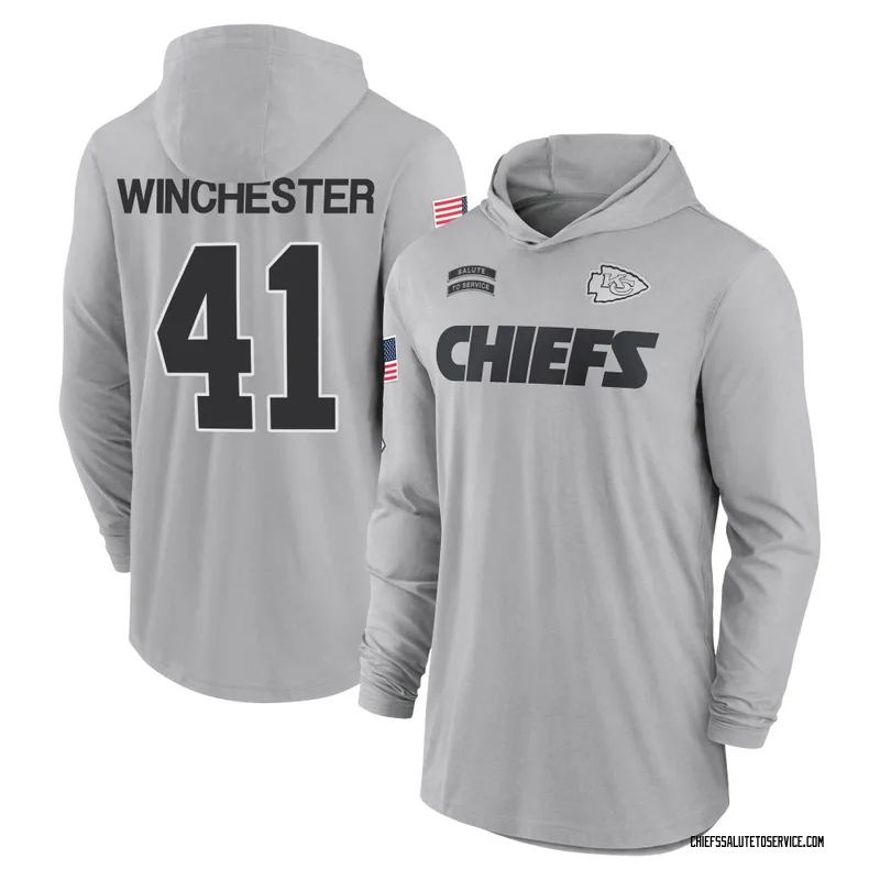 Men's James Winchester Kansas City Chiefs Gray 2024 Salute to Service Lightweight Performance Long Sleeve Hooded T-Shirt