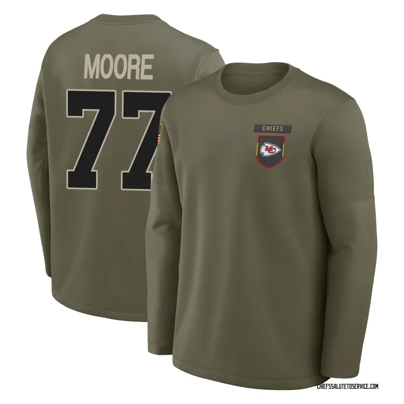 Men's Jaylon Moore Kansas City Chiefs Olive 2025 Salute to Service Sideline Coaches Long Sleeve T-Shirt