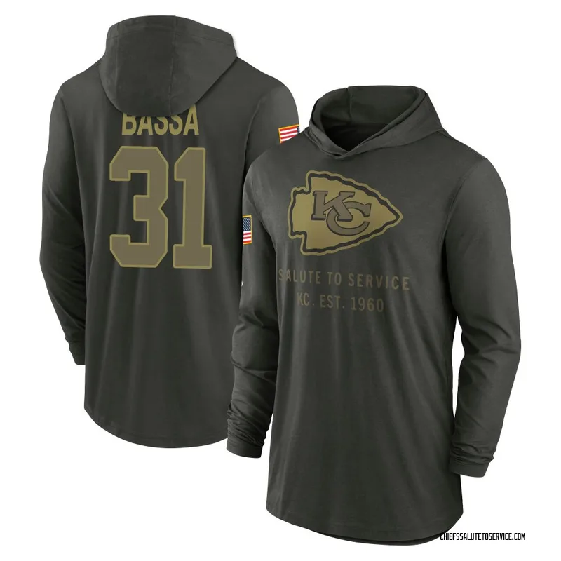 Men's Jeffrey Bassa Kansas City Chiefs Green Forest/ 2025 Salute to Service Sideline Lightweight Hooded Pullover Long Sleeve T-S