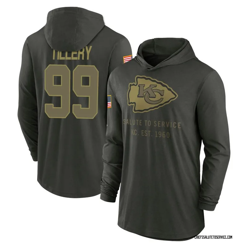 Men's Jerry Tillery Kansas City Chiefs Green Forest/ 2025 Salute to Service Sideline Lightweight Hooded Pullover Long Sleeve T-S