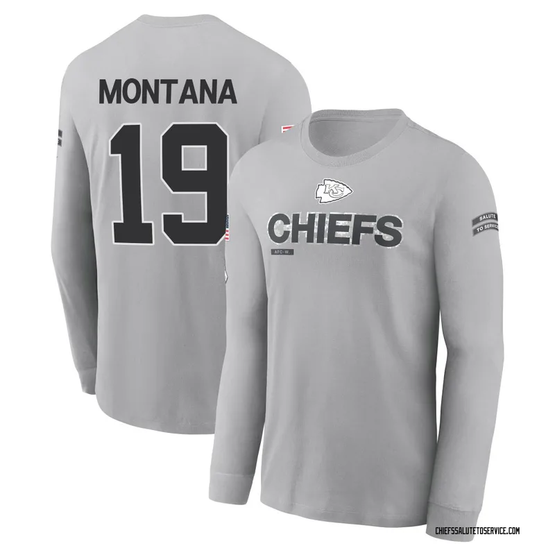 Men's Joe Montana Kansas City Chiefs Gray 2024 Salute to Service Long Sleeve T-Shirt