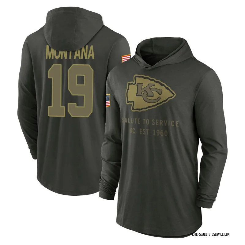Men's Joe Montana Kansas City Chiefs Green Forest/ 2025 Salute to Service Sideline Lightweight Hooded Pullover Long Sleeve T-Shi