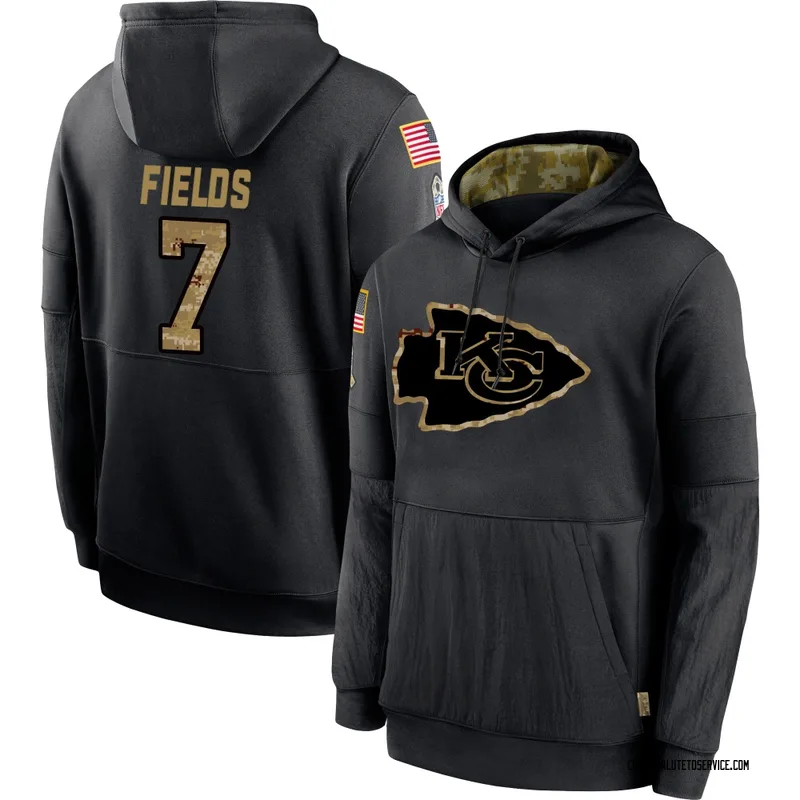 Men's Justin Fields Kansas City Chiefs Black 2020 Salute to Service Sideline Performance Pullover Hoodie