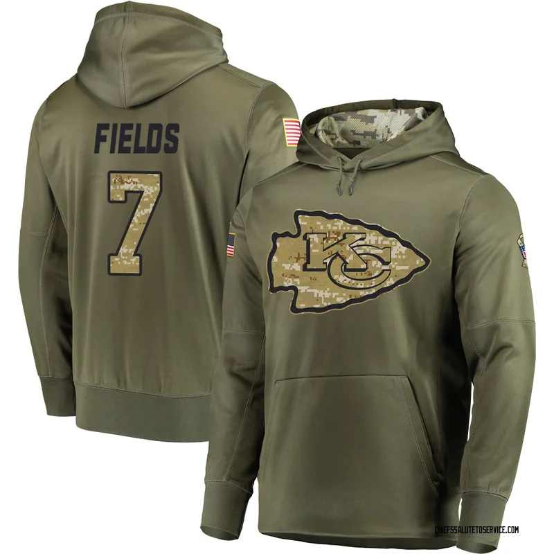 Men's Justin Fields Kansas City Chiefs Olive Salute to Service Pullover Hoodie