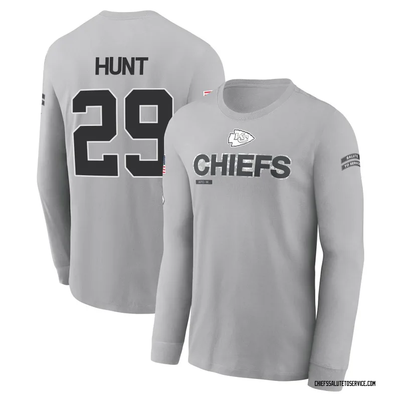 Men's Kareem Hunt Kansas City Chiefs Gray 2024 Salute to Service Long Sleeve T-Shirt