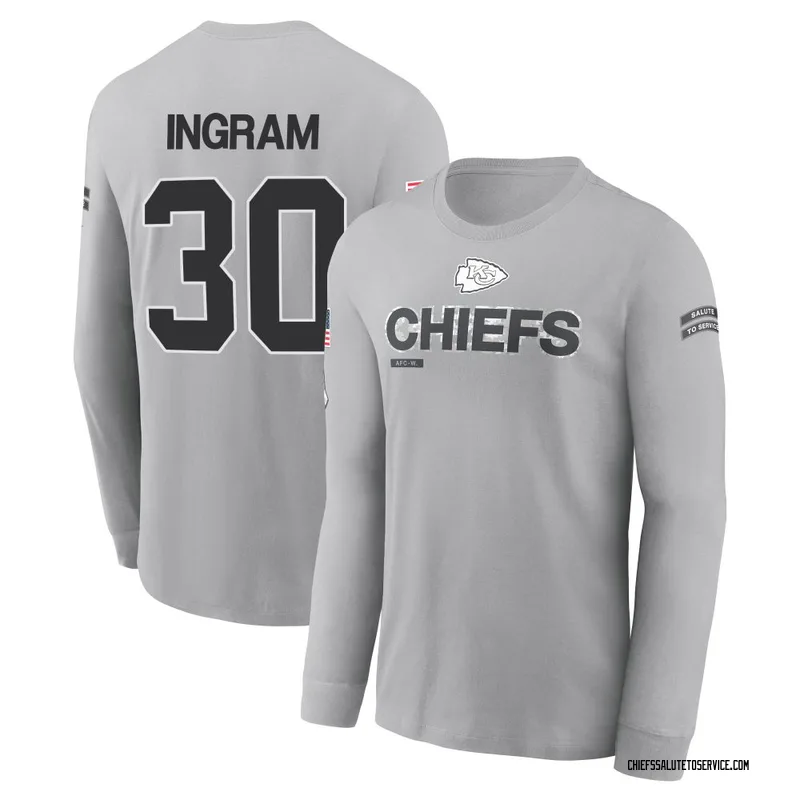 Men's Keaontay Ingram Kansas City Chiefs Gray 2024 Salute to Service Long Sleeve T-Shirt