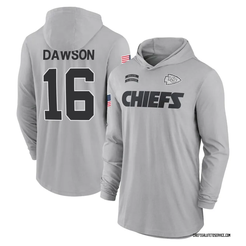 Men's Len Dawson Kansas City Chiefs Gray 2024 Salute to Service Lightweight Performance Long Sleeve Hooded T-Shirt