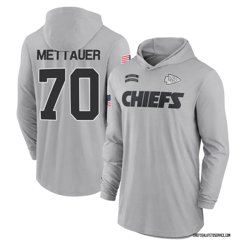 Men's McKade Mettauer Kansas City Chiefs Gray 2024 Salute to Service Lightweight Performance Long Sleeve Hooded T-Shirt