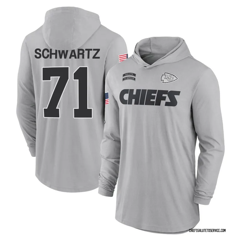 Men's Mitchell Schwartz Kansas City Chiefs Gray 2024 Salute to Service Lightweight Performance Long Sleeve Hooded T-Shirt