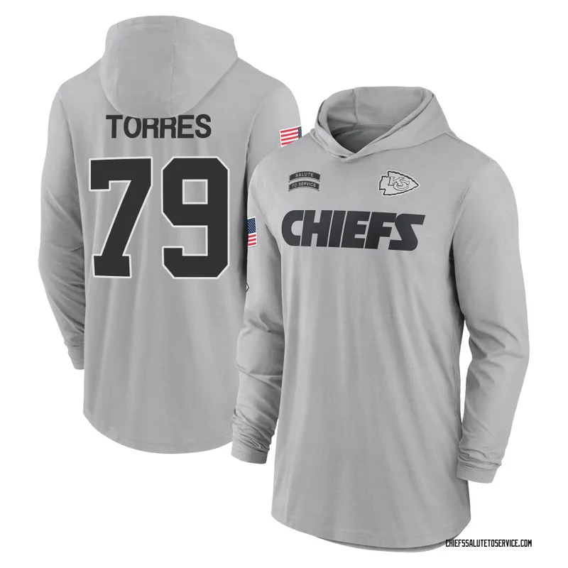 Men's Nick Torres Kansas City Chiefs Gray 2024 Salute to Service Lightweight Performance Long Sleeve Hooded T-Shirt