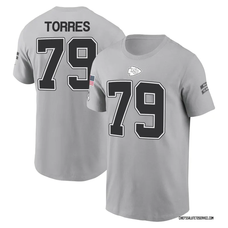 Men's Nick Torres Kansas City Chiefs Gray 2024 Salute to Service Name & Number T-Shirt