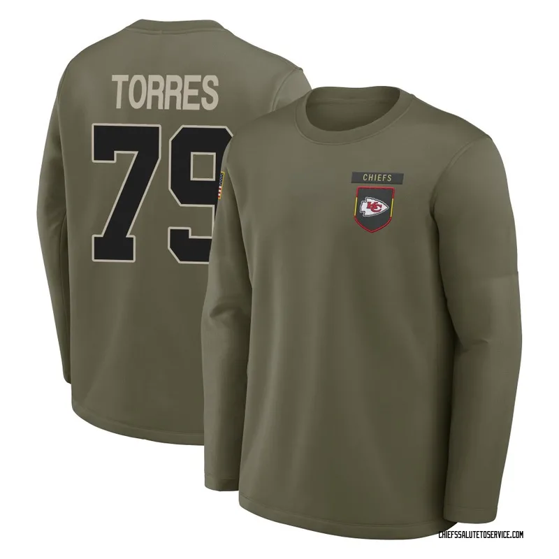 Men's Nick Torres Kansas City Chiefs Olive 2025 Salute to Service Sideline Coaches Long Sleeve T-Shirt
