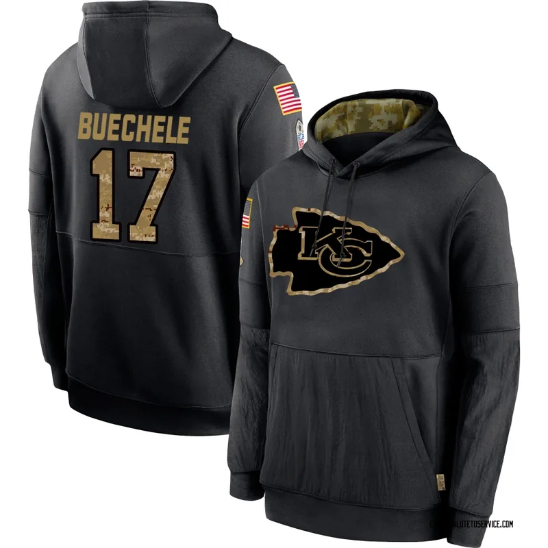 Men's Shane Buechele Kansas City Chiefs Black 2020 Salute to Service Sideline Performance Pullover Hoodie