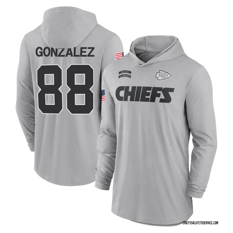 Men's Tony Gonzalez Kansas City Chiefs Gray 2024 Salute to Service Lightweight Performance Long Sleeve Hooded T-Shirt