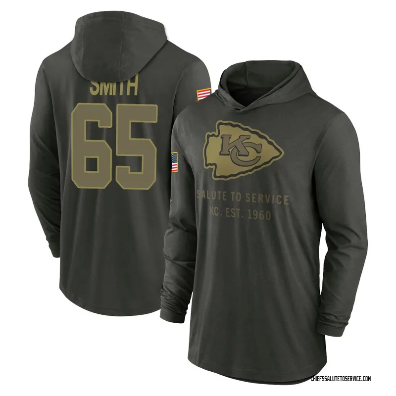 Men's Trey Smith Kansas City Chiefs Green Forest/ 2025 Salute to Service Sideline Lightweight Hooded Pullover Long Sleeve T-Shir
