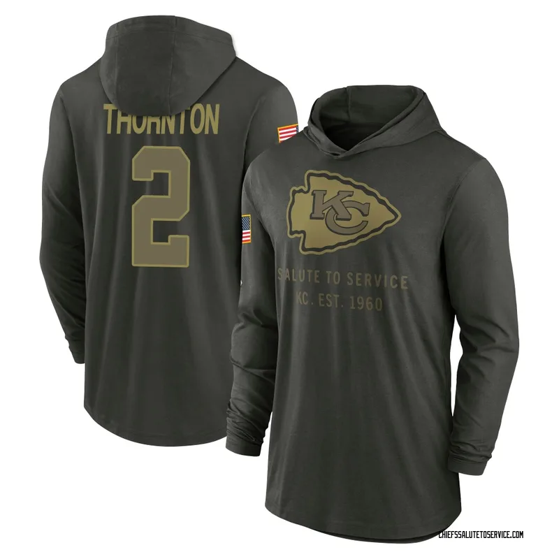 Men's Tyquan Thornton Kansas City Chiefs Green Forest/ 2025 Salute to Service Sideline Lightweight Hooded Pullover Long Sleeve T