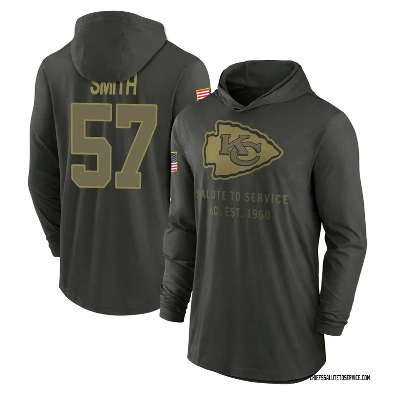 Men's Tyreke Smith Kansas City Chiefs Green Forest/ 2025 Salute to Service Sideline Lightweight Hooded Pullover Long Sleeve T-Sh