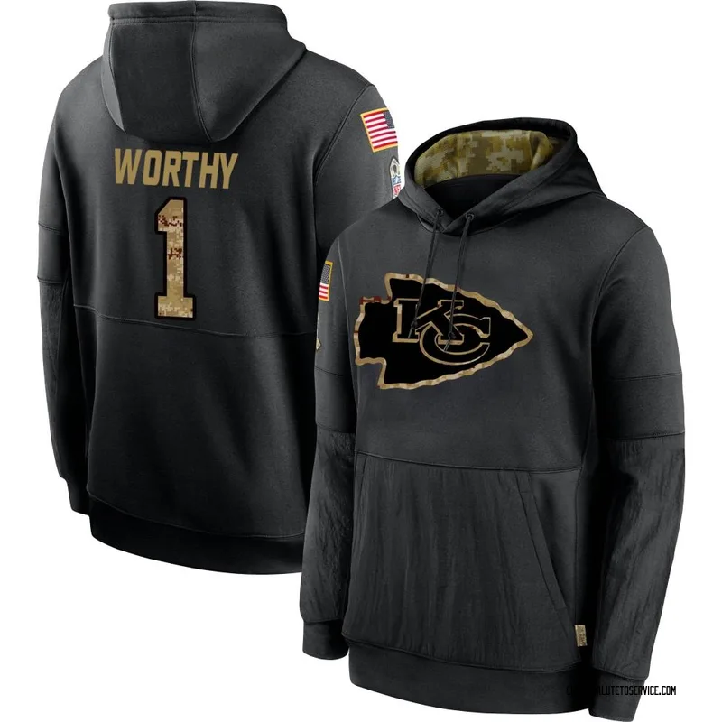 Men's Xavier Worthy Kansas City Chiefs Black 2020 Salute to Service Sideline Performance Pullover Hoodie