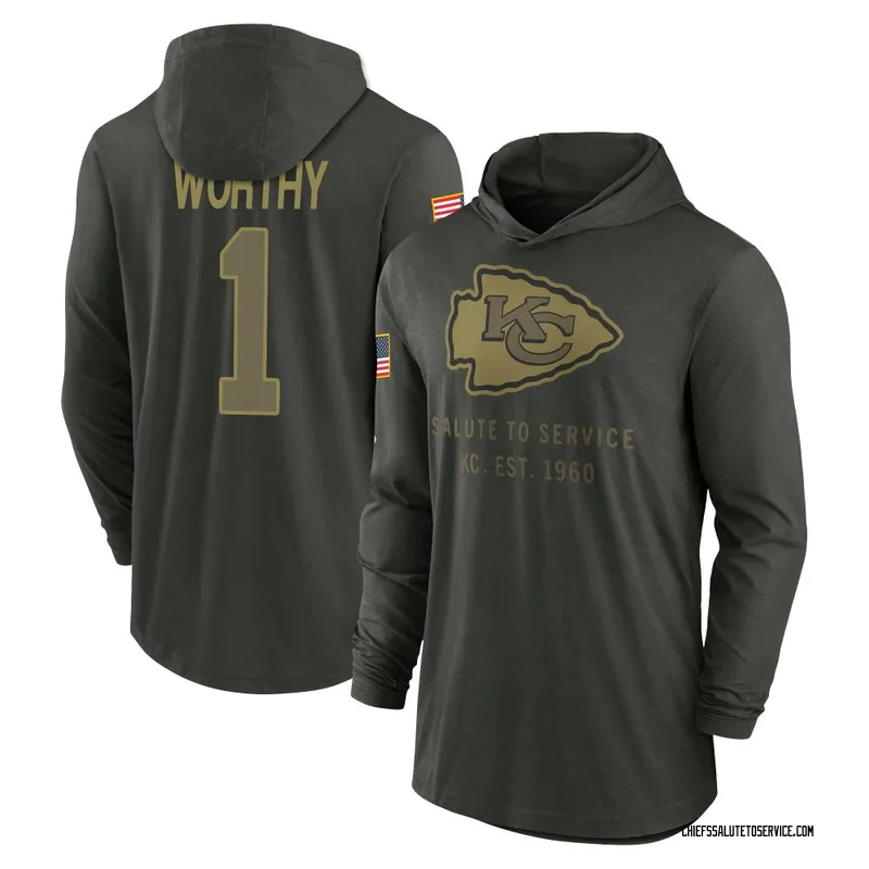 Men's Xavier Worthy Kansas City Chiefs Green Forest/ 2025 Salute to Service Sideline Lightweight Hooded Pullover Long Sleeve T-S