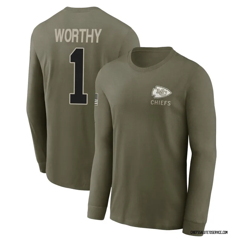 Men's Xavier Worthy Kansas City Chiefs Olive 2025 Salute to Service Sideline Long Sleeve T-Shirt