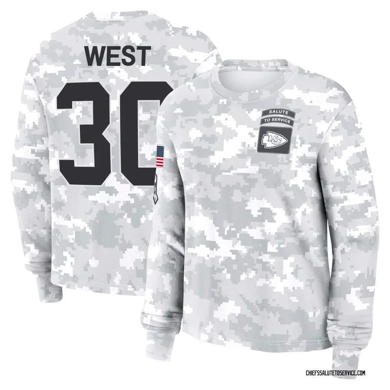 Women's Charcandrick West Kansas City Chiefs Camo Arctic 2024 Salute to Service Long Sleeve T-Shirt