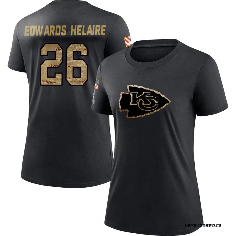 Women's Clyde Edwards-Helaire Kansas City Chiefs Black 2020 Salute To Service Performance T-Shirt