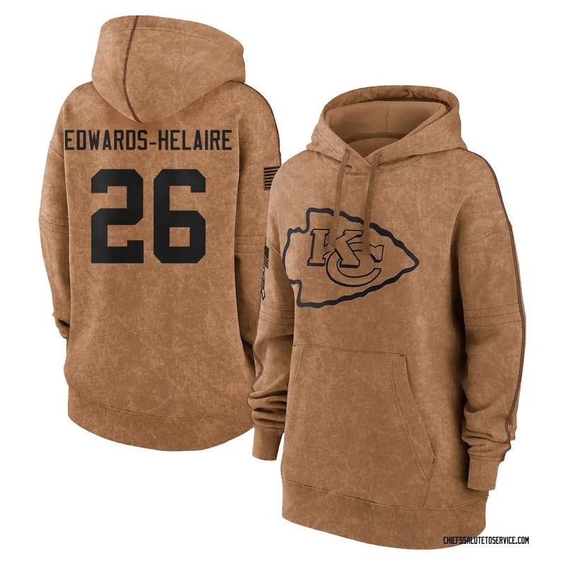 Women's Clyde Edwards-Helaire Kansas City Chiefs Brown 2023 Salute To Service Pullover Hoodie