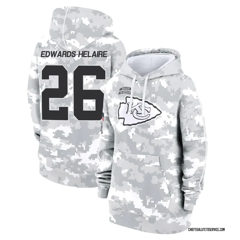Women's Clyde Edwards-Helaire Kansas City Chiefs Camo Arctic 2024 Salute to Service Club Fleece Pullover Hoodie