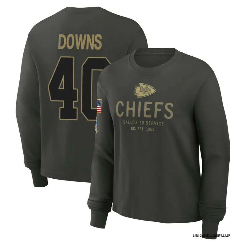 Women's Ethan Downs Kansas City Chiefs Green Dark/ 2025 Salute to Service Sideline Long Sleeve T-Shirt