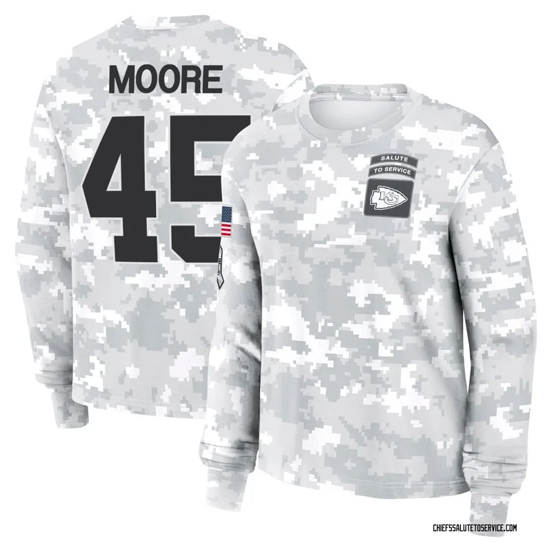 Women's Isaiah Moore Kansas City Chiefs Camo Arctic 2024 Salute to Service Long Sleeve T-Shirt
