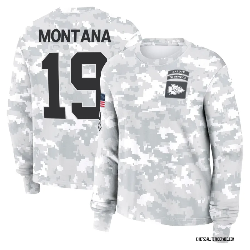 Women's Joe Montana Kansas City Chiefs Camo Arctic 2024 Salute to Service Long Sleeve T-Shirt