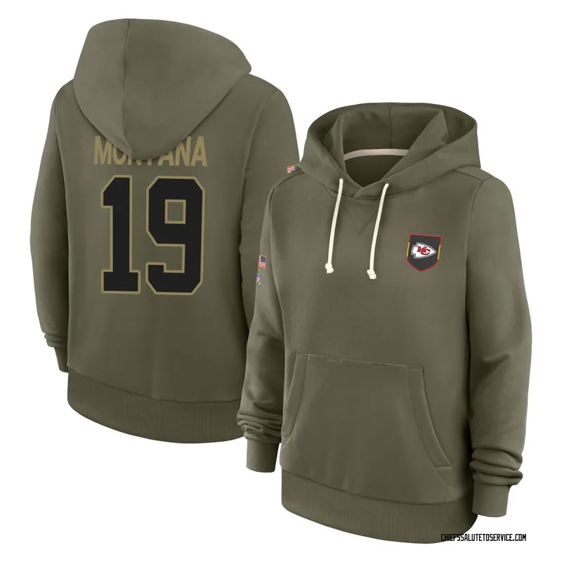 Women's Joe Montana Kansas City Chiefs Olive 2025 Salute to Service Hoodie