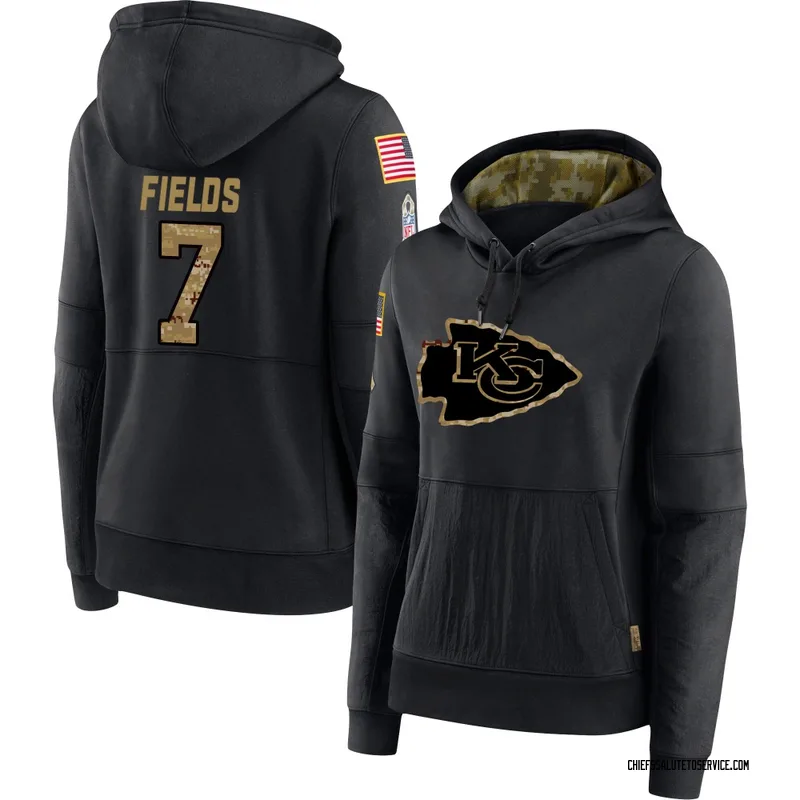 Women's Justin Fields Kansas City Chiefs Black 2020 Salute to Service Sideline Performance Pullover Hoodie