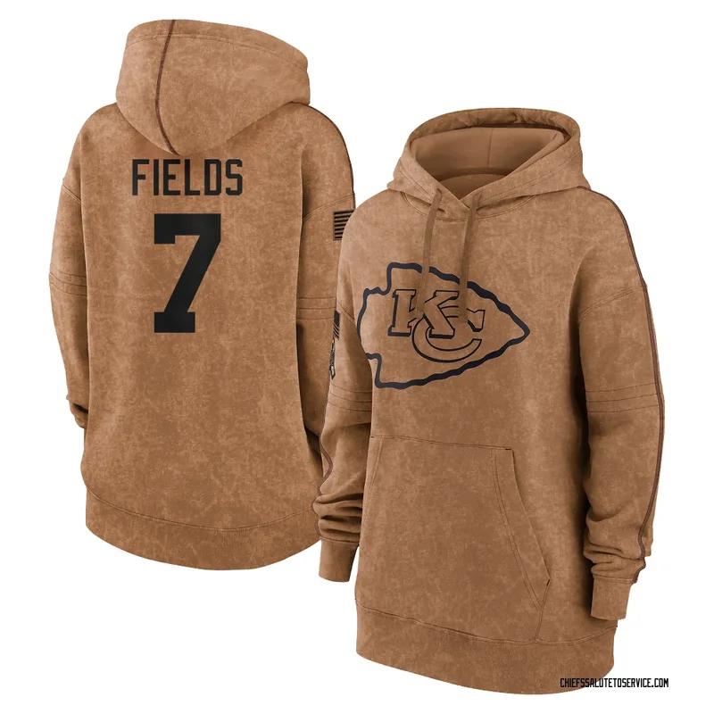 Women's Justin Fields Kansas City Chiefs Brown 2023 Salute To Service Pullover Hoodie