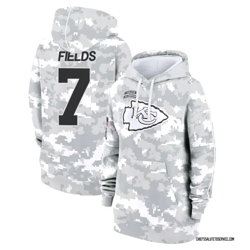 Women's Justin Fields Kansas City Chiefs Camo Arctic 2024 Salute to Service Club Fleece Pullover Hoodie