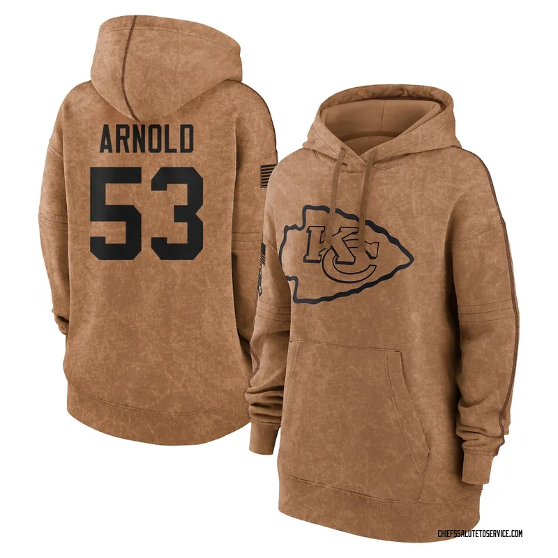 Women's Kam Arnold Kansas City Chiefs Brown 2023 Salute To Service Pullover Hoodie