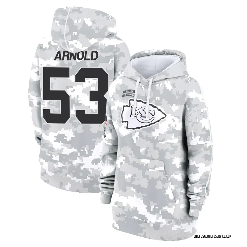Women's Kam Arnold Kansas City Chiefs Camo Arctic 2024 Salute to Service Club Fleece Pullover Hoodie