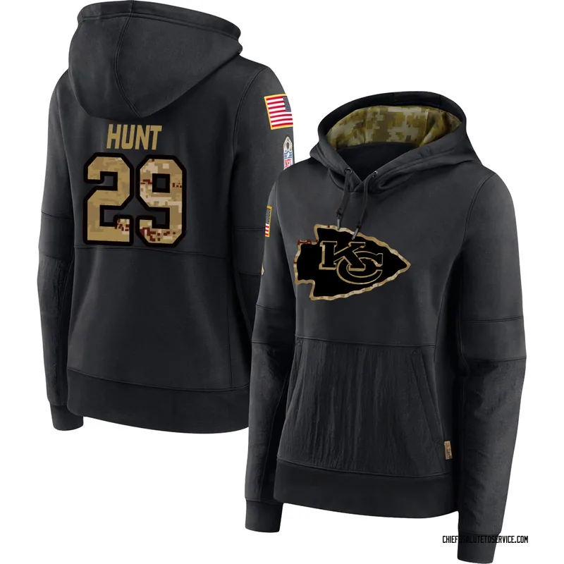 Women's Kareem Hunt Kansas City Chiefs Black 2020 Salute to Service Sideline Performance Pullover Hoodie