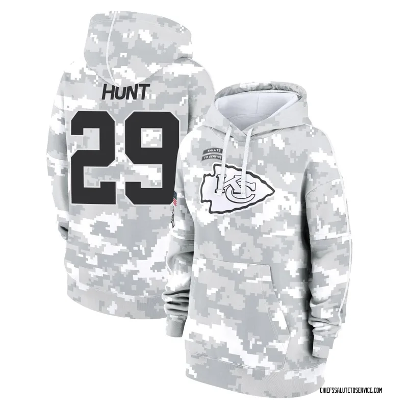 Women's Kareem Hunt Kansas City Chiefs Camo Arctic 2024 Salute to Service Club Fleece Pullover Hoodie