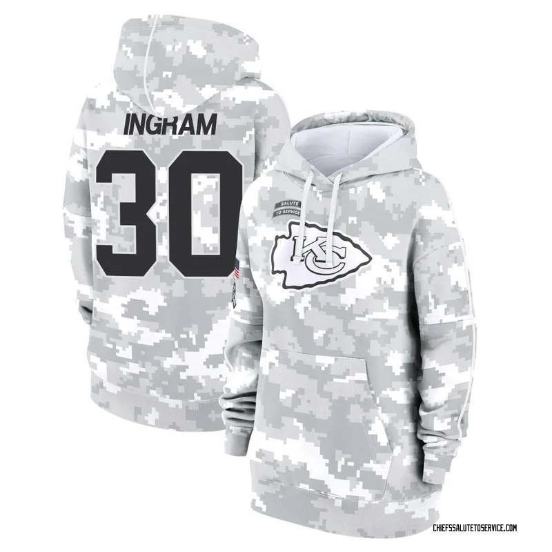 Women's Keaontay Ingram Kansas City Chiefs Camo Arctic 2024 Salute to Service Club Fleece Pullover Hoodie